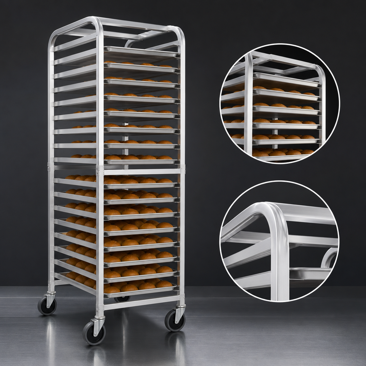 Product image #3 for John Boos Mobile Front-Load Aluminum Bun Pan Rack, 20-Pan Capacity, 26"W x 20-1/2"D x 70"H