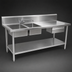 Thumbnail image #3 for John Boos 96-Inch 2-Compartment Stainless Steel Sink Table with Left-End Bowls, Cutting Board, Drawer, and 10-Inch Backsplash