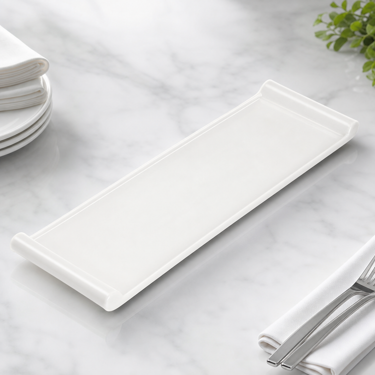 Product image #3 for Ardesia Paredes Bright White Narrow Rim Rectangular Porcelain Platter, 20-1/4 x 6-1/8 Inches