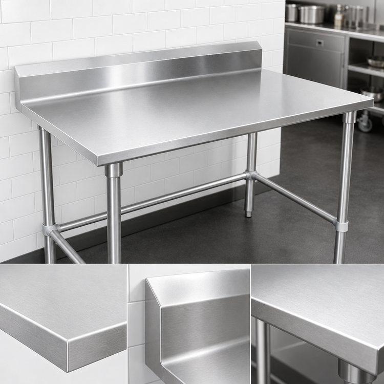 Product image #3 for John Boos Stallion 108-Inch x 24-Inch 16-Gauge Stainless Steel Work Table with 5-Inch Backsplash and Open Galvanized Base