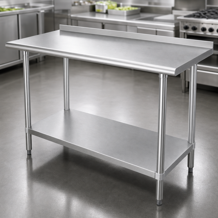 Product image #3 for Advance Tabco Special Value 60" x 36" 430 Stainless Steel Work Table with 1-1/2" Rear Backsplash and Adjustable Undershelf