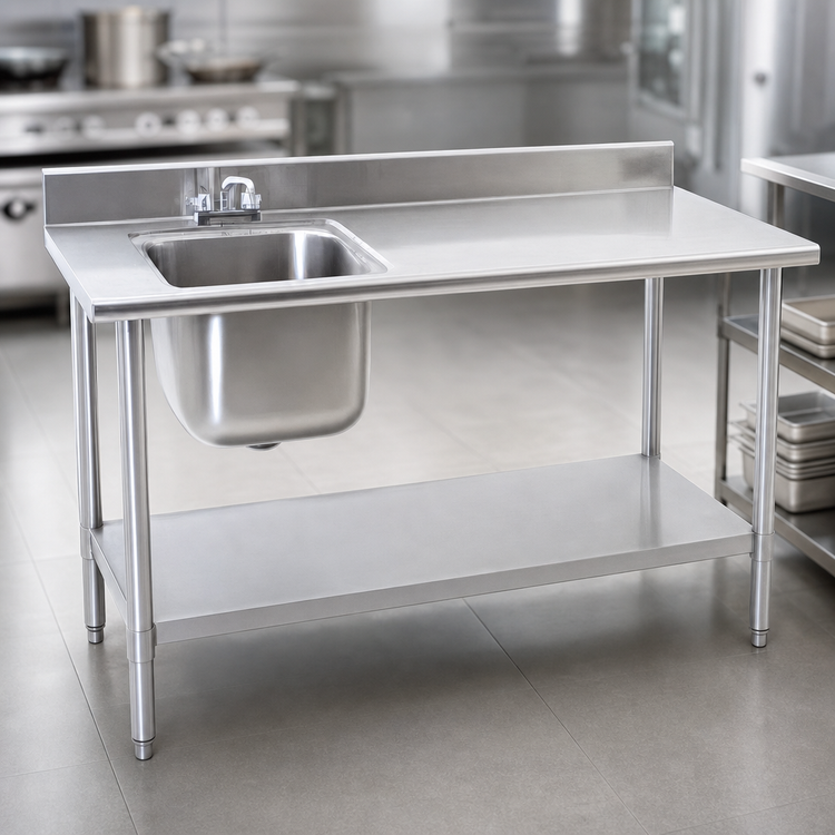Product image #3 for Eagle Group Deluxe 48-Inch x 30-Inch Stainless Steel Sink Table with Left Bowl and Undershelf