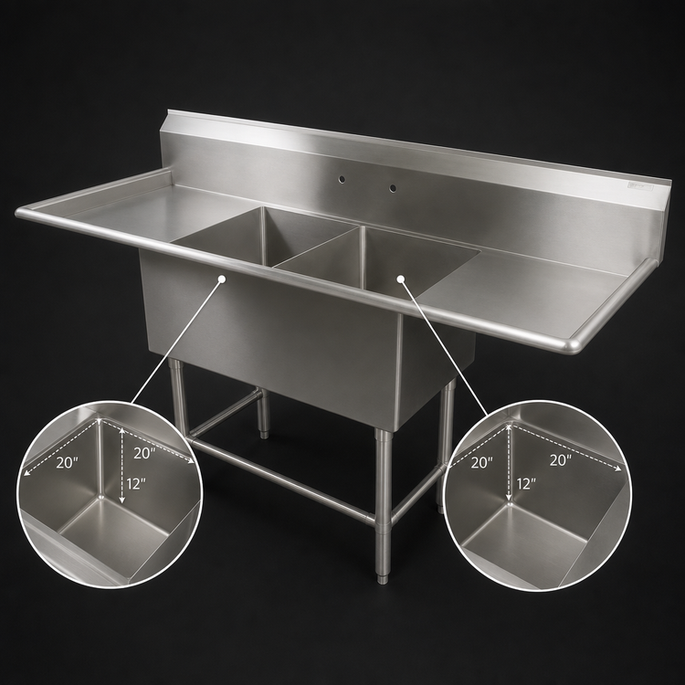 Product image #3 for John Boos Pro-Bowl 2-Compartment Stainless Steel Sink with Left and Right Drainboards