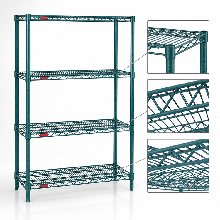 Product image #3 for Valu-Gard 4-Tier Commercial Wire Shelving Starter Unit, 36W x 21D x 63H, Green Epoxy