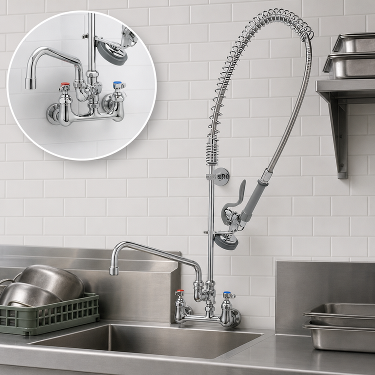 Product image #3 for UltraRinse 8-Inch Wall-Mount Pre-Rinse Mixing Faucet with 12-Inch Swing Nozzle