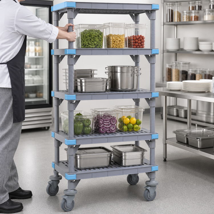 Product image #3 for Quantum Millenia Mobile Polymer Starter Shelving Unit with 5 Open Grid Shelves, Gray, 48W x 24D x 86H