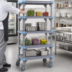 Thumbnail image #3 for Quantum Millenia QPM244886VS-5 Mobile Polymer Shelving Starter Unit, 5 Open Grid Shelves, Gray, 48W x 24D x 86H
