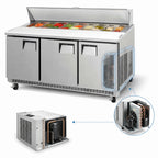 Thumbnail image #3 for Everest Refrigeration EPBNR3 Three-Section Sandwich Prep Table, 18 1/6-Size Pan Top, 71-1/8" W, 19 Cu. Ft., Front-Breathing