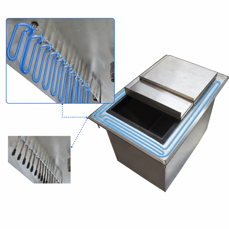 Product image #3 for BK Resources 34 x 20 Inch Drop-In Ice Bin with 8-Circuit Cold Plate and Sliding Cover