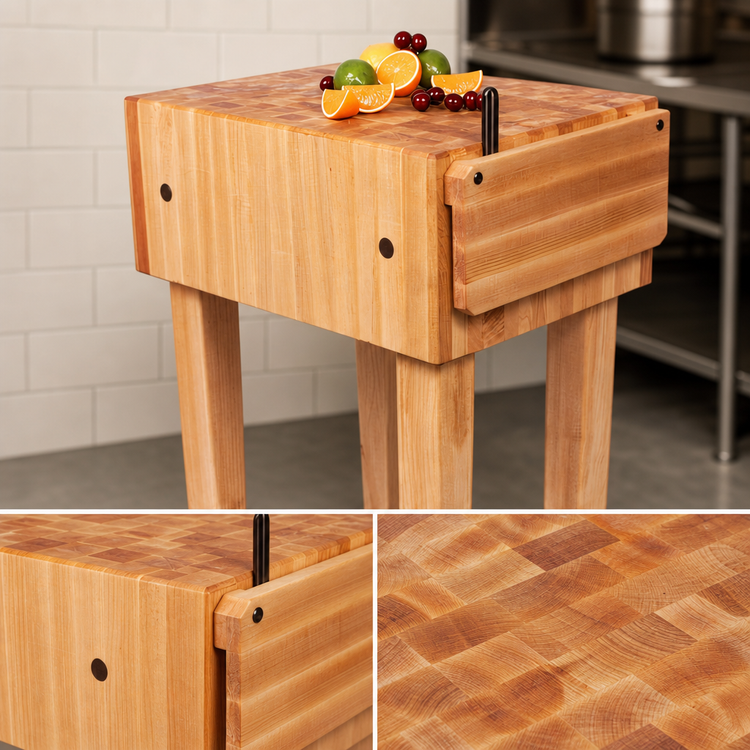 Product image #4 for John Boos Pro Chef 30" x 24" x 34" Butcher Block Work Table with 10" End Grain Northern Hard Rock Maple Top