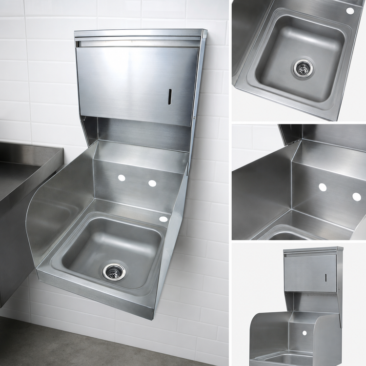 Product image #3 for BK Resources Wall-Mounted 9" x 9" Space Saver Hand Sink with Towel and Soap Dispensers