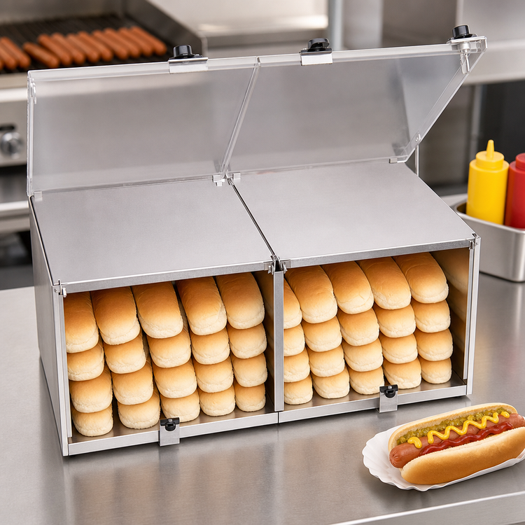Product image #3 for Hot Dog Bun Cabinet with Lift-Up Plexiglass Doors, 100-Bun Capacity, Stainless Steel