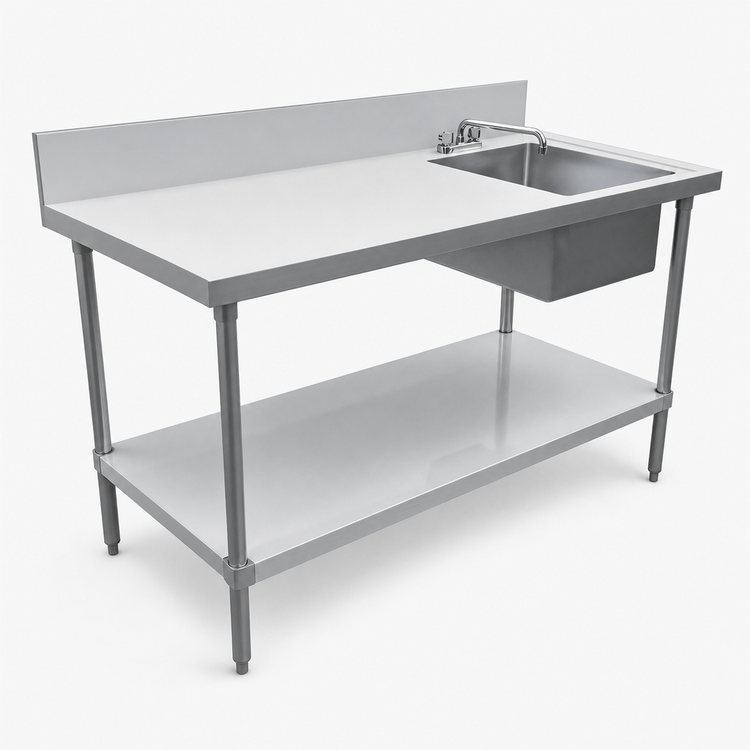 Product image #3 for 72-Inch Stainless Steel Sink Table With Right-Side Prep Sink, Backsplash and Undershelf