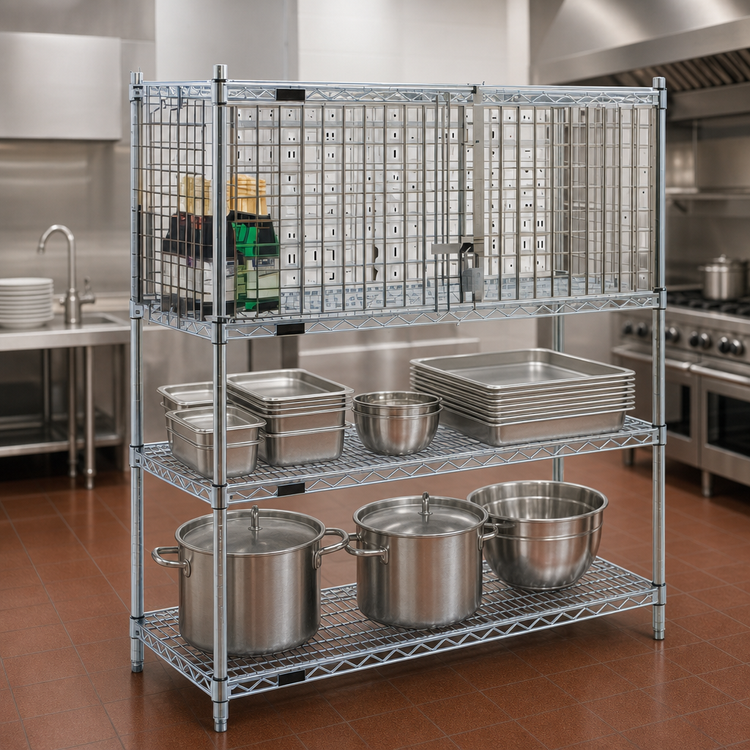 Product image #3 for Wire Shelving Security Enclosure Kit, EAGLEbrite Zinc, 60 x 18 Inches, Hinged Doors