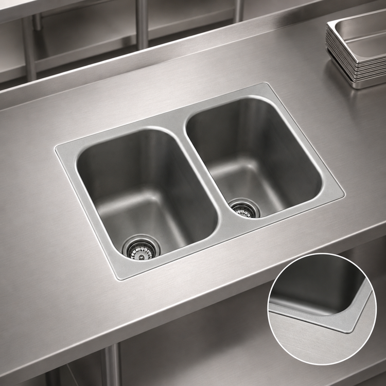 Product image #3 for Eagle Group SR10-14-9.5-2-ND Self-Rimming Two-Compartment Drop-In Sink with No Deck, 10 x 14 x 9-1/2 In. Bowls, 18-Gauge Stainless Steel