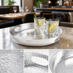 Thumbnail image #3 for American Metalcraft ATHS16 16-Inch Round Hammered Aluminum Beverage Tray, Silver Finish Case of 4