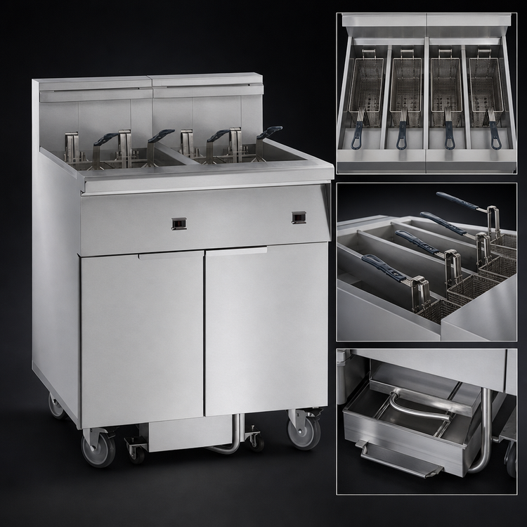 Product image #3 for Imperial Electric Floor Fryer with 4 Tanks, 50 lb. Each, Built-In Space Saver Filter System and Computer Controls