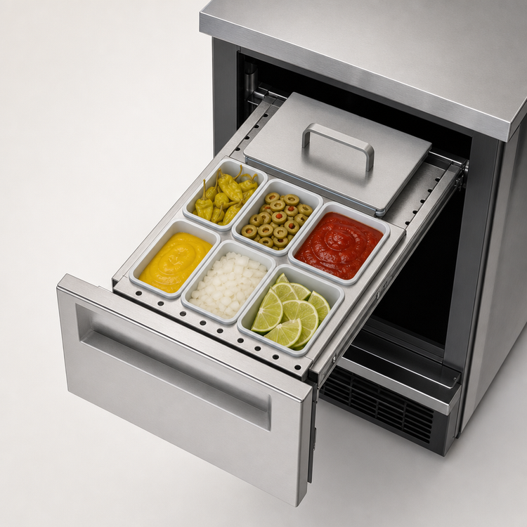 Product image #3 for Glastender Full Condiment Drawer Insert for 12-Inch Door Opening, Bar-Profile Cooler, 6 Cups