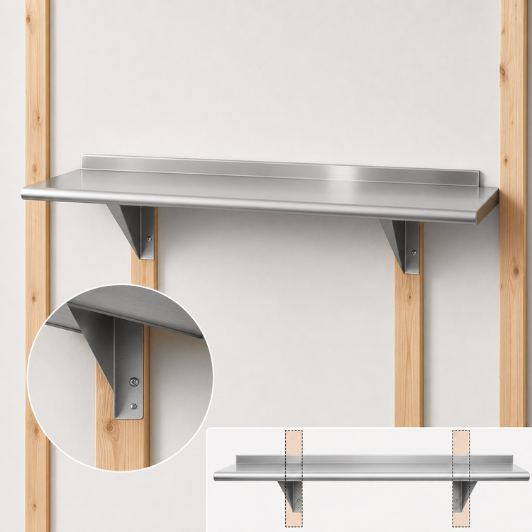Product image #3 for Advance Tabco 72" x 18" Wall-Mounted Stainless Steel Shelf with Bullnose Edge, 16 Gauge 304 Satin Finish