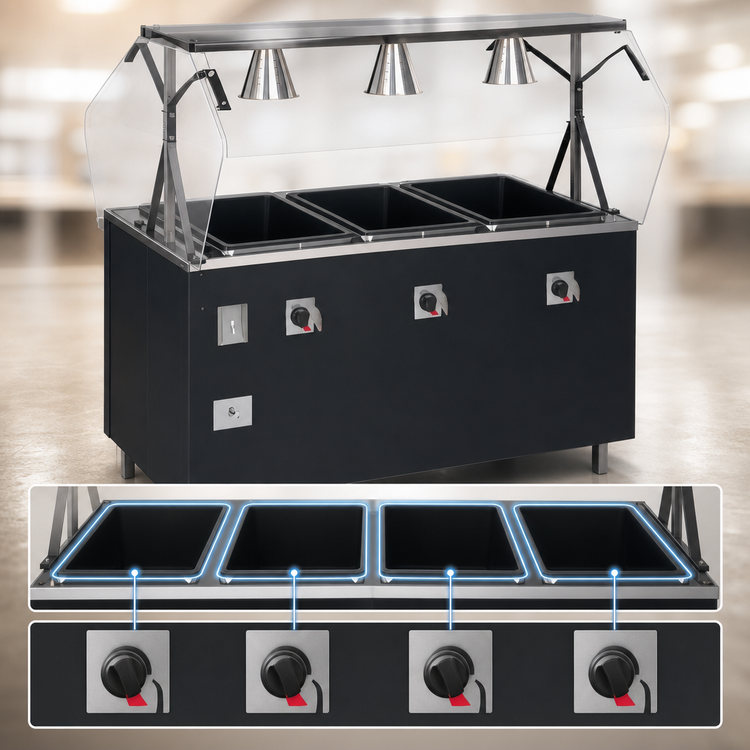 Product image #3 for Vollrath 2-Series Affordable Portable Deluxe 4-Well Mobile Hot Food Station with Breath Guard