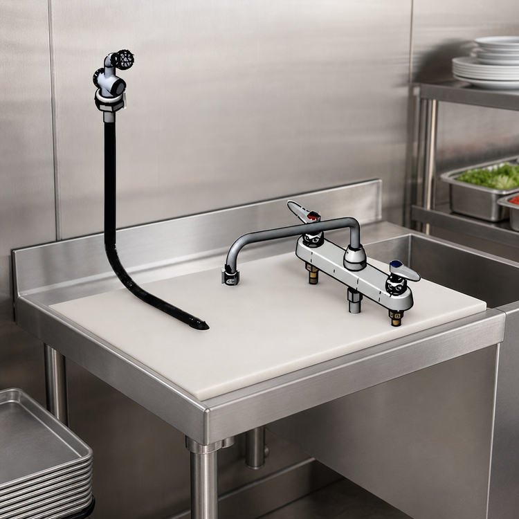 Product image #3 for T&S Brass B-1172-01 Workboard Mixing Faucet with 12-Inch Swing Nozzle and Side Spray