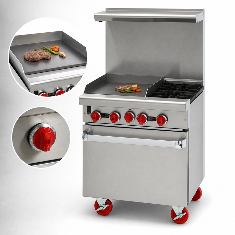 Product image #3 for American Range Green Flame 24-Inch Commercial Gas Range with 24-Inch Manual Griddle and Space Saver Oven