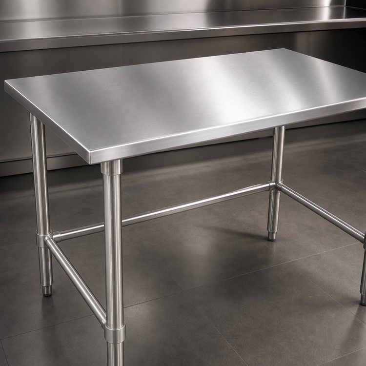 Product image #3 for John Boos Stallion 48" x 24" 16-Gauge 300 Series Stainless Steel Flat Top Work Table with Safety Edge