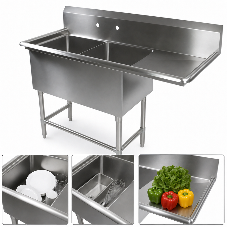 Product image #3 for John Boos Pro-Bowl 2-Compartment Sink with 18-Inch Right Drainboard