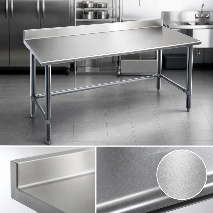 Product image #3 for Spec-Master 72" x 30" Stainless Steel Work Table with 4-1/2" Backsplash, Open Base
