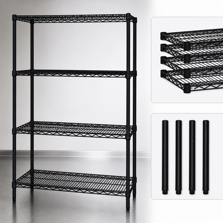 Product image #3 for Quantum 60" W x 21" D x 74" H Stationary Wire Shelving Starter Kit with 4 Shelves, Black Epoxy Antimicrobial Finish