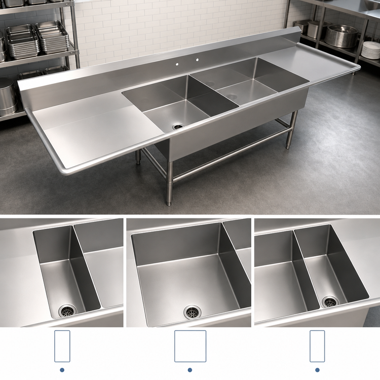 Product image #3 for John Boos Pro-Bowl 3-Compartment Platter Sink with Dual 30-Inch Drainboards, 14-Inch Deep Bowls, Stainless Steel Legs