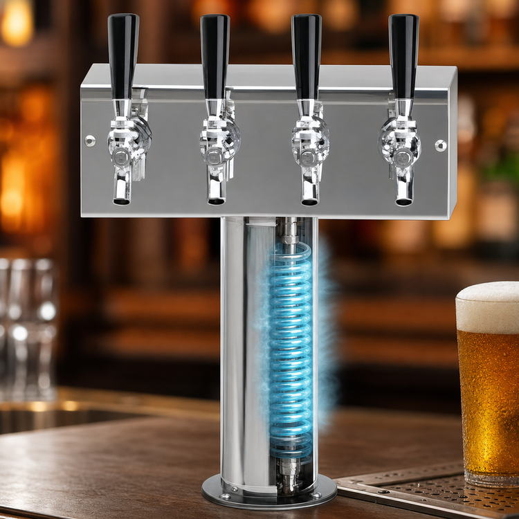 Product image #3 for T Style 4-Faucet Countertop Glycol-Cooled Draft Beer Tower, Polished Stainless Steel