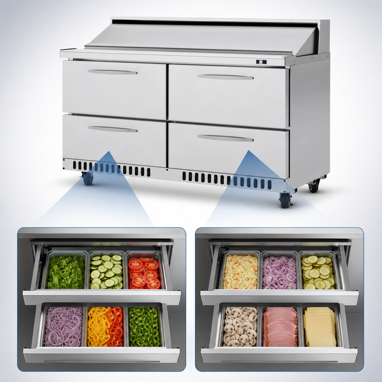 Product image #3 for Turbo Air PRO Series 60.25-Inch Two-Section Sandwich/Salad Prep Table with 4 Drawers