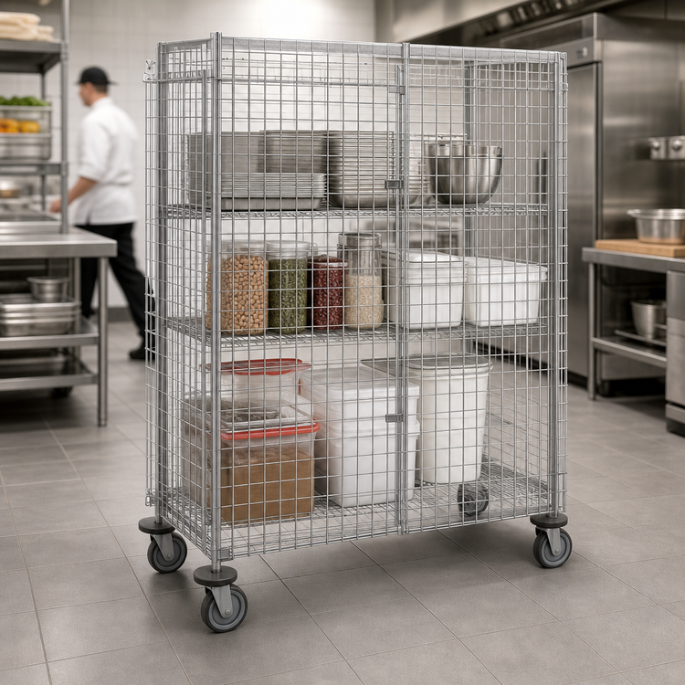 Product image #3 for Metro Super Erecta Mobile Wire Security Cage, Standard Duty, Stainless Steel Finish, 52-3/4 W x 33-1/2 D x 62 H