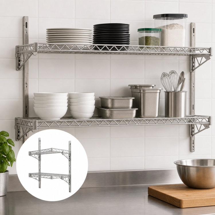 Product image #3 for Advance Tabco Special Value Series 2-Tier Adjustable Wall-Mount Wire Shelving Post & Brackets for 18-Inch Deep Shelves