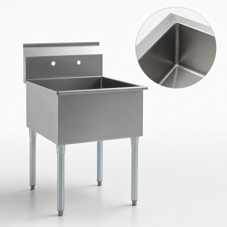 Product image #3 for Eagle Group One-Compartment Utility Sink with 8" Backsplash, 19-3/8" W x 25" D, 16-Gauge 430 Stainless Steel