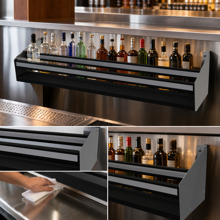 Product image #3 for Glastender 44-Inch Double Stainless Steel Speed Rail with Open Step-and-Rail Design