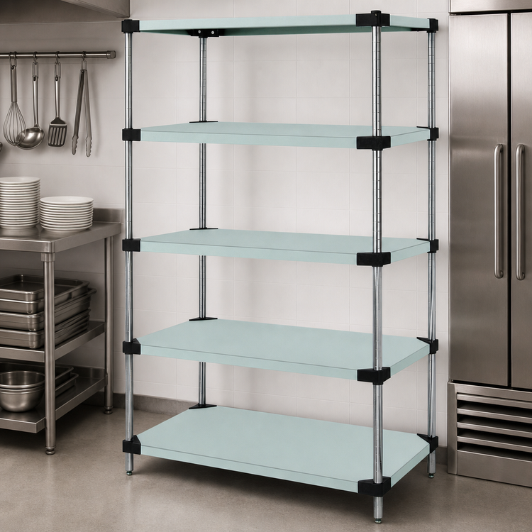 Product image #3 for Quantum 36 Inch x 21 Inch x 86 Inch 5-Shelf Solid Stainless Steel Shelving Starter Kit