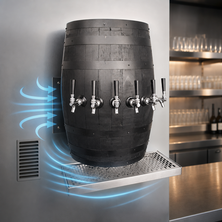 Product image #3 for Glastender Wall-Mount Air-Cooled Wood Barrel Draft Dispensing Tower with 4 Stainless Steel Faucets