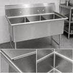 Thumbnail image #3 for BK Resources BKS6-3-24-14S 77-1/8" Three-Compartment 304 Stainless Steel Commercial Sink, 24" Bowls, 10" Backsplash, Freestanding