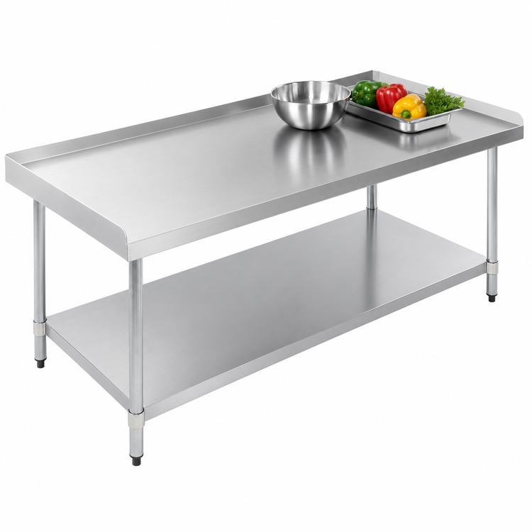 Product image #3 for Omcan Stainless Steel Equipment Stand with Undershelf, 72 Inch W x 30 Inch D, 2-Inch Rear and Side Upturn