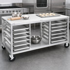 Thumbnail image #3 for Channel Manufacturing MW245/P 48-Inch Double-Section Aluminum Bun Pan Rack Work Table with Poly Top, End-Load Slides and Casters