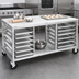 Thumbnail image #3 for 48 Inch x 24 Inch Double-Section Aluminum Bun Pan Rack Work Table with Poly Top, End-Load Slides, Open Shelf, and Casters