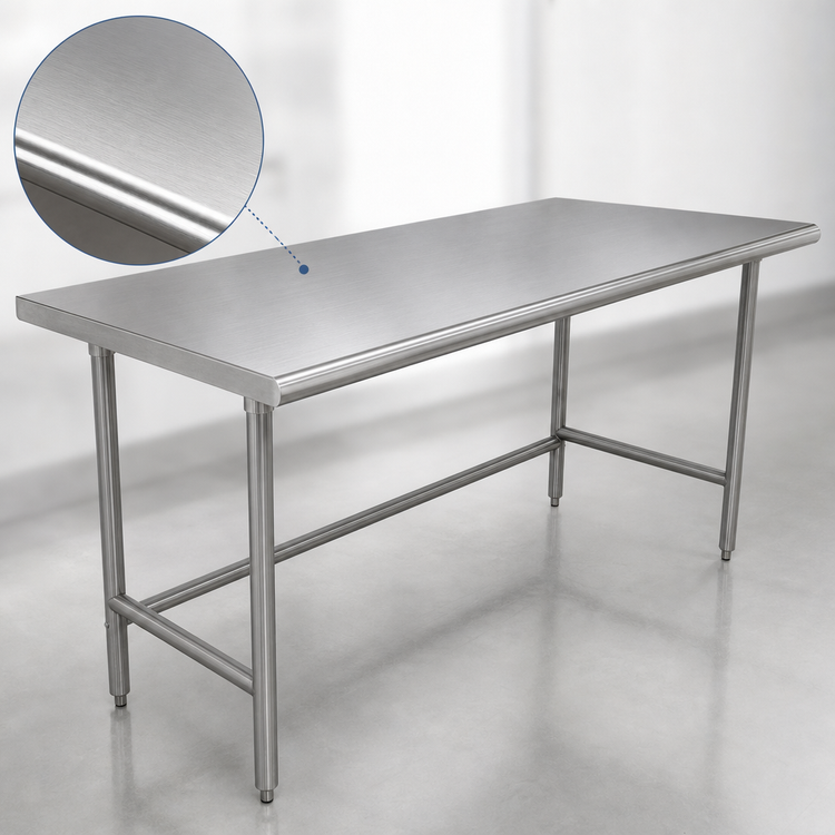 Product image #3 for Advance Tabco TSAG-3612 Stainless Steel Flat Top Open Base Work Table, 144 Inch x 36 Inch, 16 Gauge 430 Top