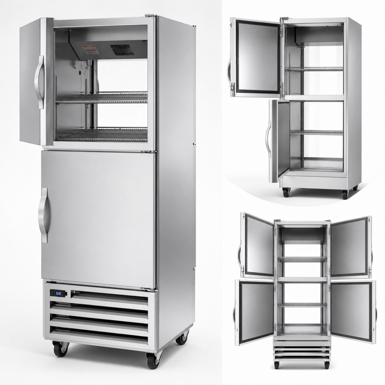 Product image #3 for Beverage-Air RID18HC-HGS One-Section Pass-Thru Refrigerator with Half-Solid Half-Glass Doors, Bottom-Mount, 18.38 Cu. Ft.