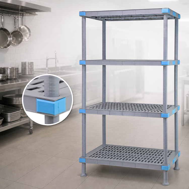 Product image #3 for Millenia Stationary Polymer Starter Shelving Unit, 42 x 18 x 74 Inches, 4 Open Grid Shelves