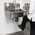 Thumbnail image #3 for 15-3/4 x 19-3/4 Inch Wall-Mounted 304 Stainless Steel Lavatory Hand Sink with Knee Valve, Gooseneck Spout, and Soap Dispenser