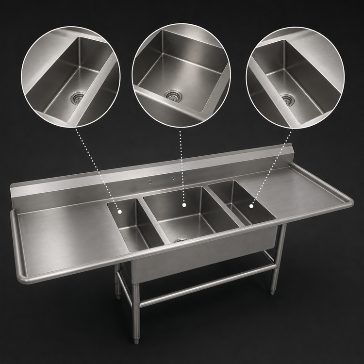 Product image #3 for John Boos Pro-Bowl 3-Compartment Platter Sink with Left and Right Drainboards