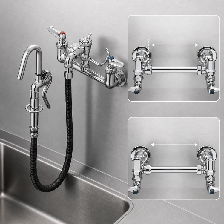 Product image #3 for T&S Brass Pot and Kettle Filler Wall Mount Mixing Faucet with 36-Inch Hose and Hook Nozzle