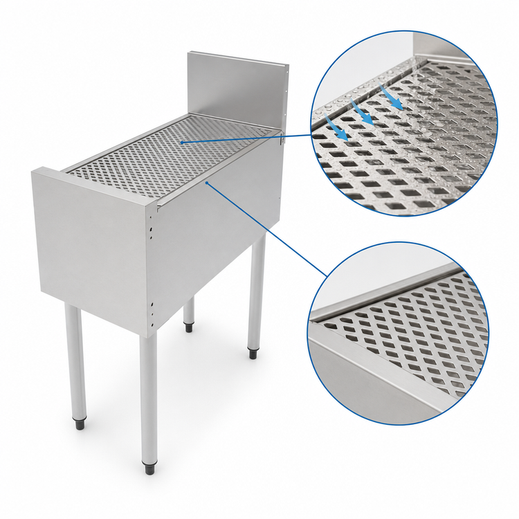 Product image #4 for Top Shelf TSF Series 13-Inch x 24-Inch Stainless Steel Underbar Drainboard with Backsplash